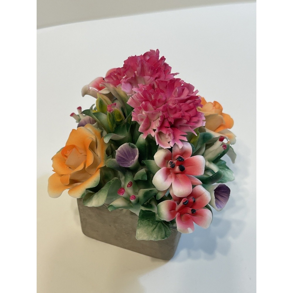 Porcelain Square Flower Pot with Vibrant Porcelain Flowers - Picture 5 of 11
